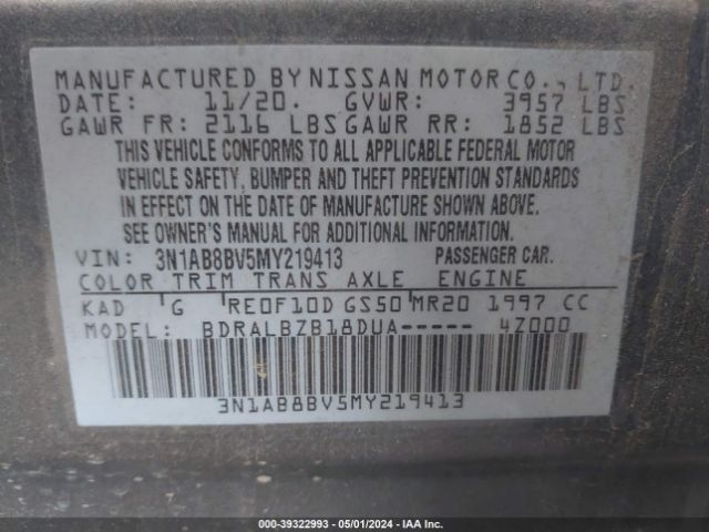 3N1AB8BV5MY219413 Nissan Sentra S Xtronic Cvt