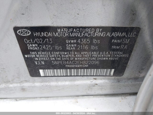 Hyundai SONATA GLS 2014 5NPEB4AC2EH822096 Image 9