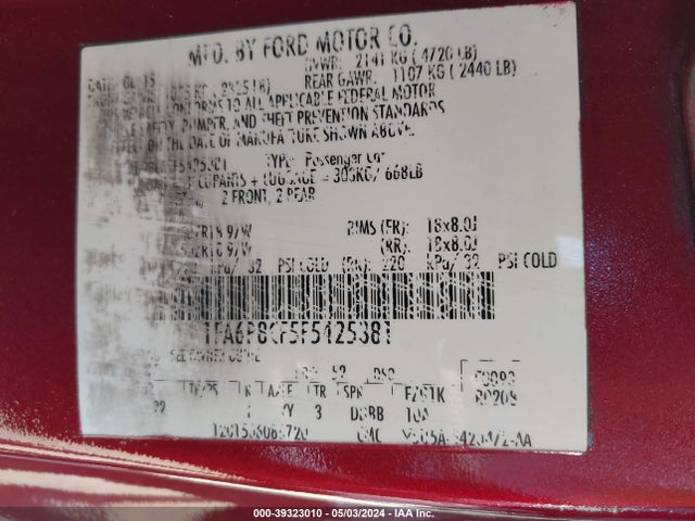 Ford MUSTANG GT 2015 1FA6P8CF5F5425381 Image 9