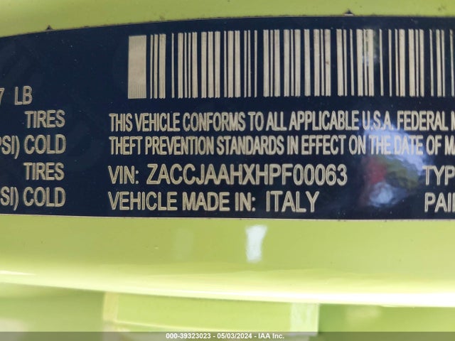ZACCJAAHXHPF00063 Jeep Renegade Sport Fwd
