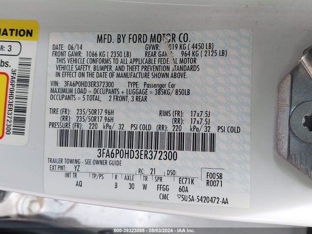 Ford FUSION SE 2014 3FA6P0HD3ER372300 Image 9
