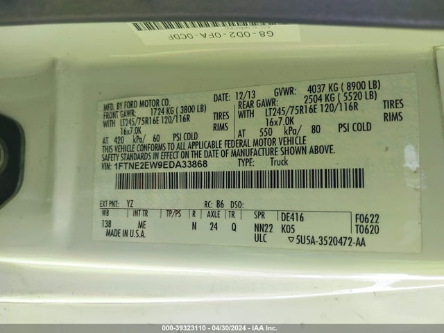 Ford E-250 Commercial 2014 1FTNE2EW9EDA33868 Image 9