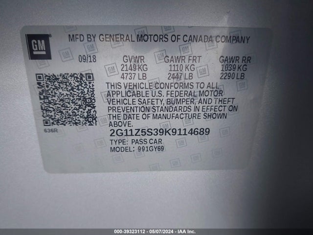 Chevrolet IMPALA LT 2019 2G11Z5S39K9114689 Image 9