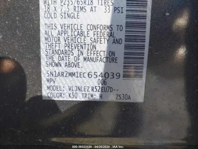 5N1AR2MM1EC654039 Nissan Pathfinder Sv