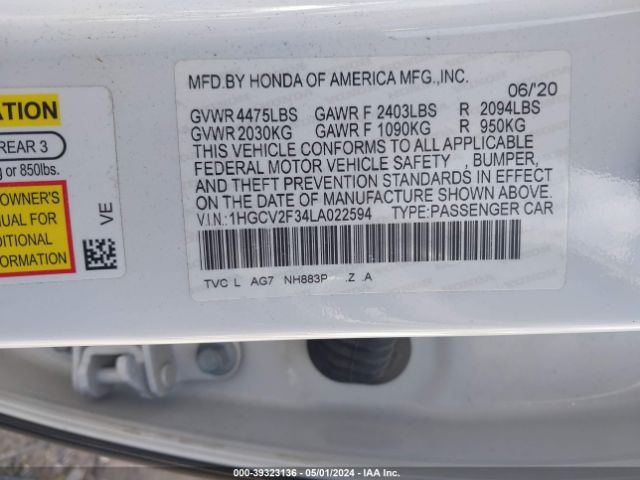 1HGCV2F34LA022594 Honda Accord Sport 2.0t
