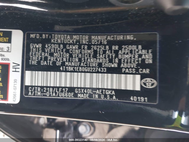 Toyota Avalon Xle Premium 2016 4T1BK1EB0GU227433 Image 9