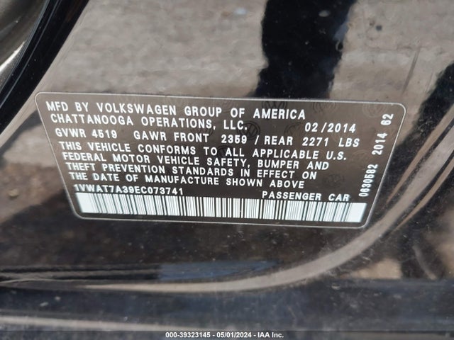 Volkswagen Passat 1.8t Wolfsburg Edition 2014 1VWAT7A39EC073741 Image 9
