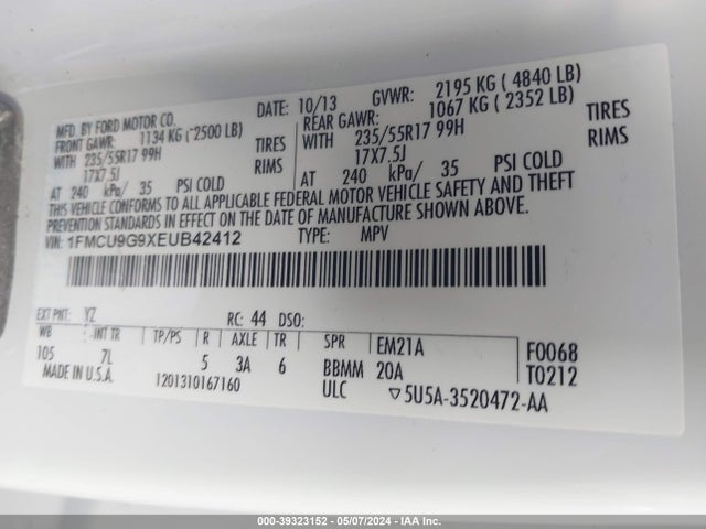 Ford ESCAPE SE 2014 1FMCU9G9XEUB42412 Image 9