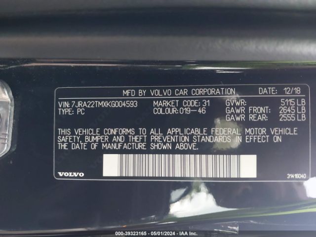 7JRA22TMXKG004593 Volvo S60 T6 R-design