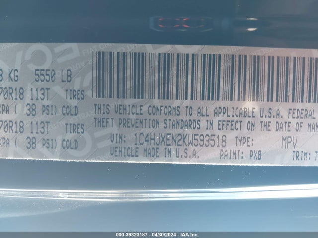 1C4HJXEN2KW593518 Jeep Wrangler Unlimited Sahara Altitude 4x4