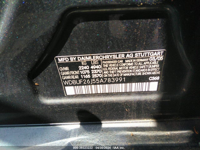 39323222 :رقم المزاد ، WDBUF26J55A783991 vin ، 2005 Mercedes-benz E 320 Cdi مزاد بيع