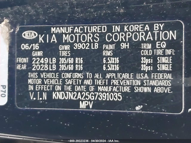 KIA Soul 2016 KNDJN2A25G7391035 Image 9