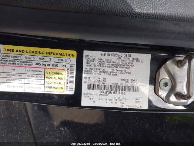 Ford FUSION SE 2016 3FA6P0H75GR113661 Image 9