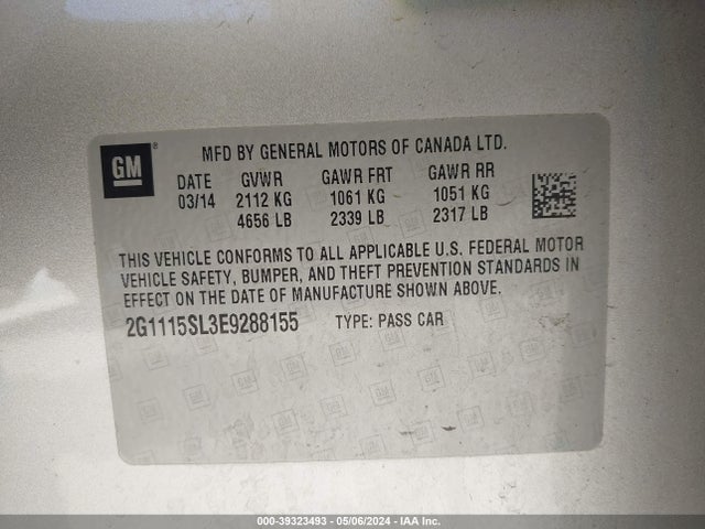 Chevrolet IMPALA 1LT 2014 2G1115SL3E9288155 Image 9