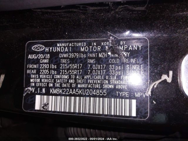 KM8K22AA5KU204855 Hyundai Kona Sel