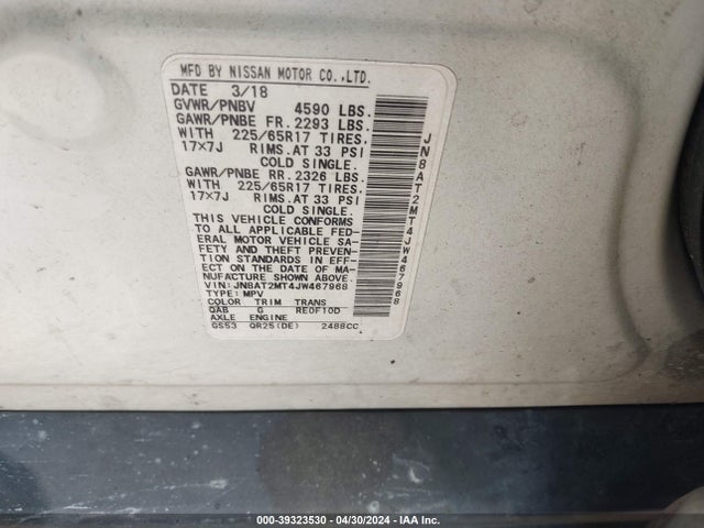 Nissan ROGUE SV 2018 JN8AT2MT4JW467968 Image 9