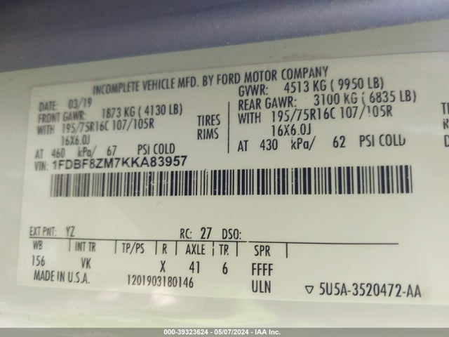 Ford Transit-350 Cab 2019 1FDBF8ZM7KKA83957 Image 9