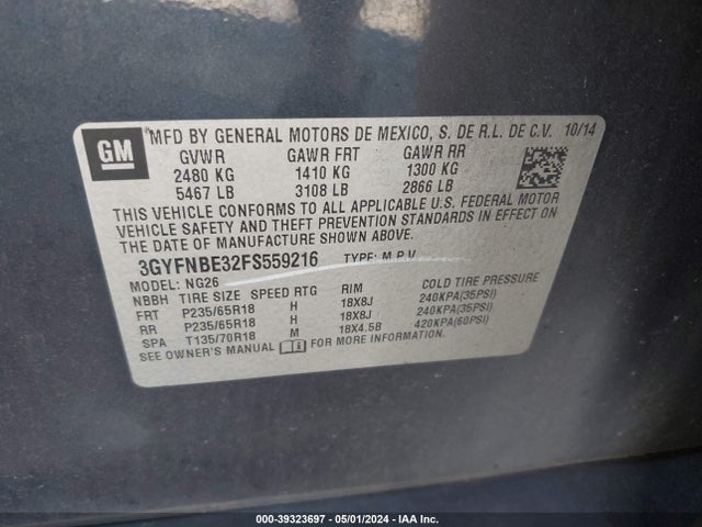 3GYFNBE32FS559216 Cadillac Srx Luxury Collection