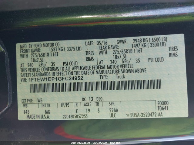 Ford F-150 Xlt 2016 1FTEW1EP1GFC24952 Image 9