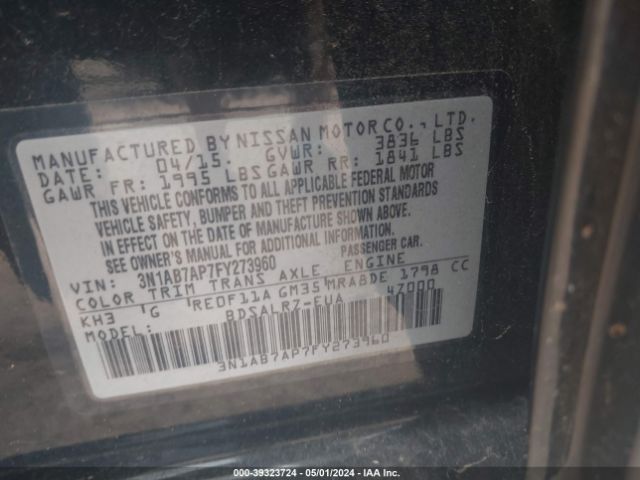 3N1AB7AP7FY273960 Nissan SENTRA SR