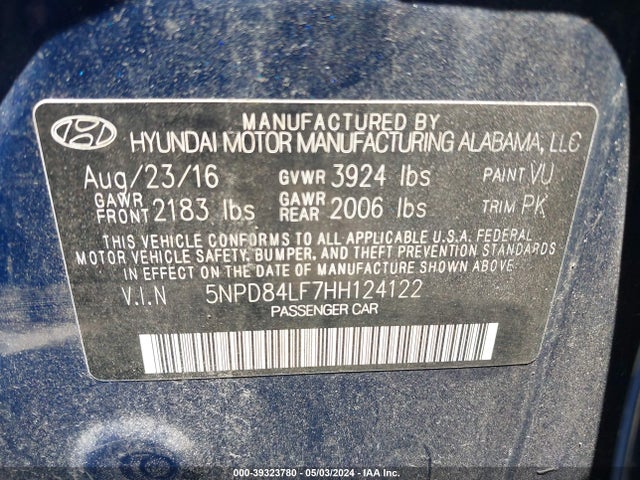 Hyundai ELANTRA SE 2017 5NPD84LF7HH124122 Image 9