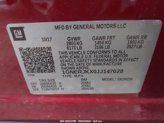 Chevrolet Traverse Rs 2018 1GNERJKX0JJ147028 Image 9