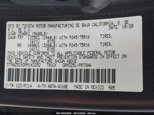 Toyota Tacoma Sr5 V6 2021 3TMAZ5CN3MM143252 Image 9
