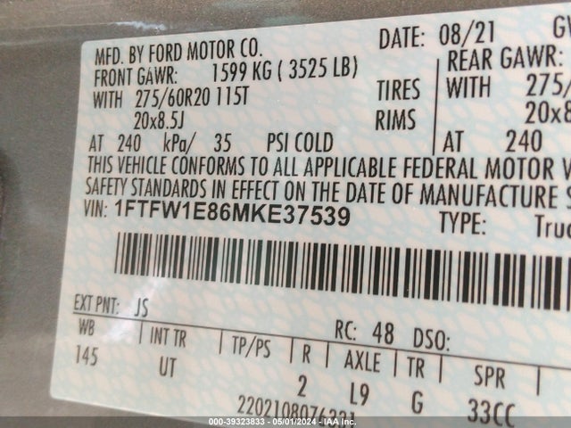 Ford F-150 Xlt 2021 1FTFW1E86MKE37539 Image 9