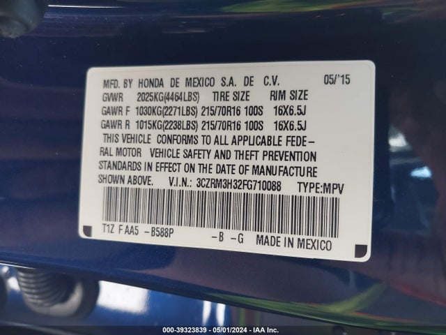 Honda CR-V LX 2015 3CZRM3H32FG710088 Image 9