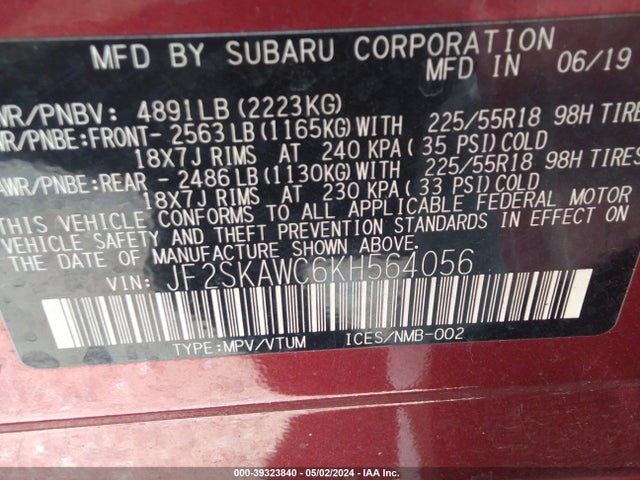 Subaru Forester Touring 2019 JF2SKAWC6KH564056 Image 9