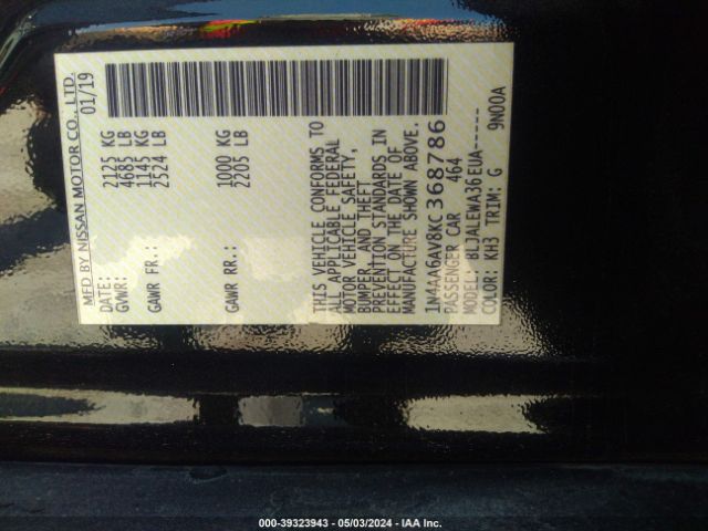 1N4AA6AV8KC368786 Nissan Maxima 3.5 Sl