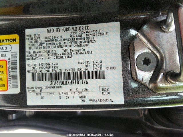 Ford Fusion Hybrid Se 2017 3FA6P0LUXHR181176 Image 9