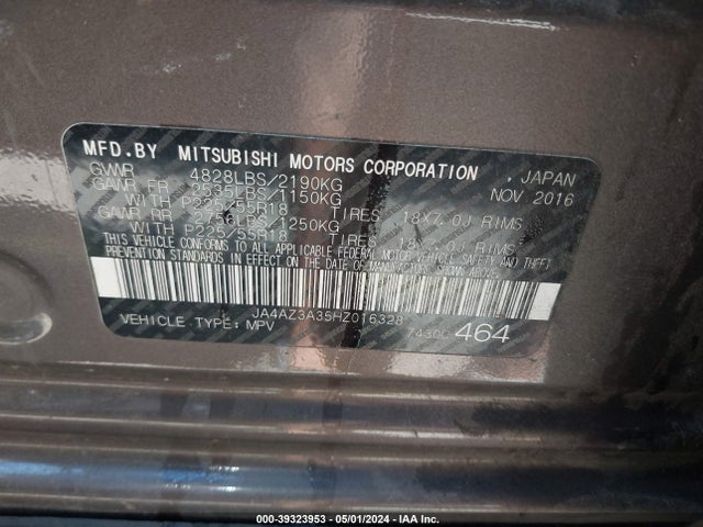 JA4AZ3A35HZ016328 Mitsubishi Outlander Se