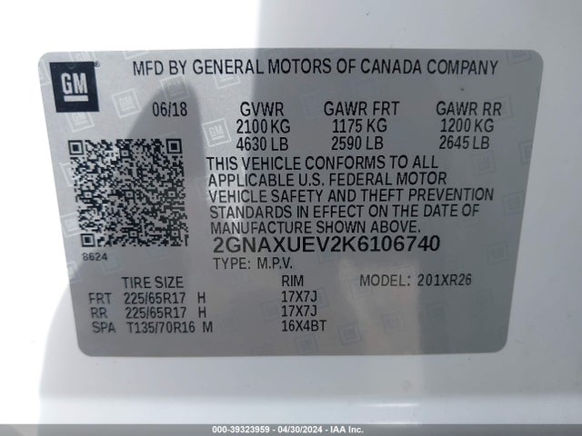 Chevrolet EQUINOX LT 2019 2GNAXUEV2K6106740 Image 9