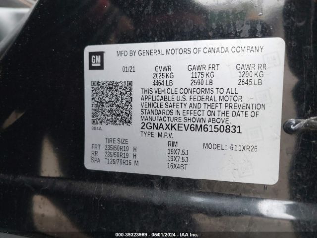 2GNAXKEV6M6150831 Chevrolet Equinox Fwd Lt