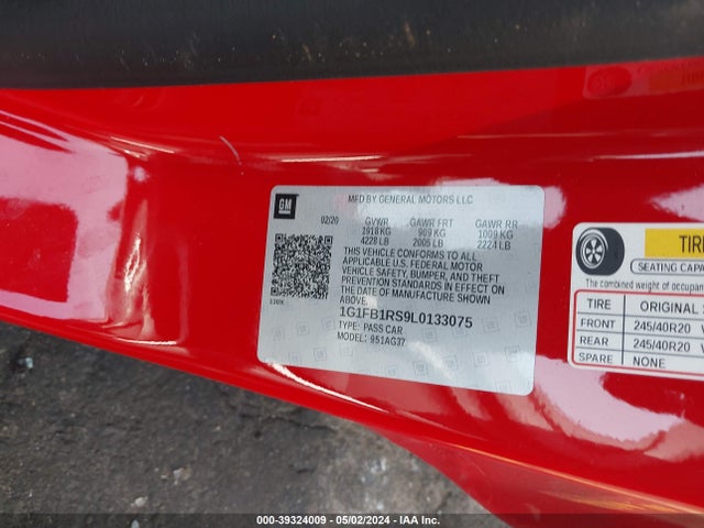 Chevrolet Camaro Rwd  1lt 2020 1G1FB1RS9L0133075 Image 9