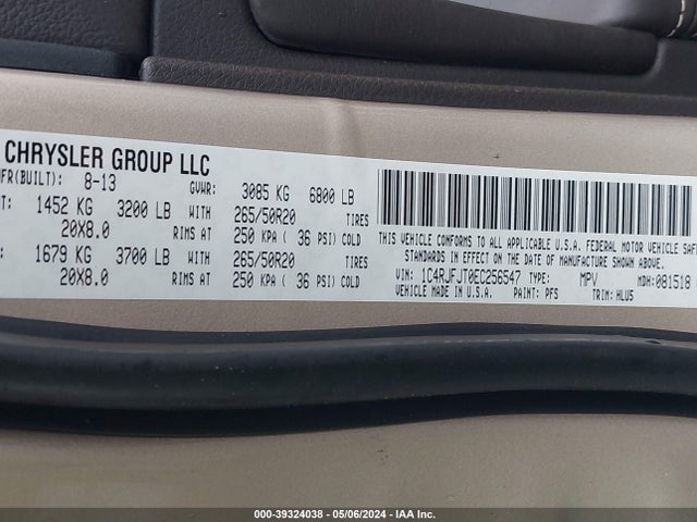1C4RJFJT0EC256547 Jeep Grand Cherokee Summit