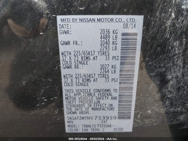 Nissan ROGUE SV 2015 5N1AT2MT9FC753959 Image 9