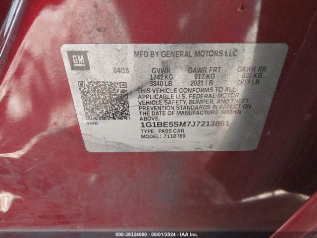 1G1BE5SM7J7213861 Chevrolet Cruze Lt Auto