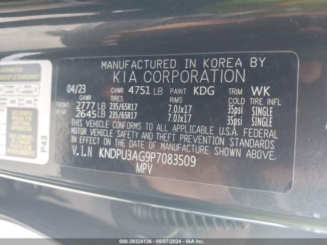 KNDPU3AG9P7083509 KIA Sportage Hybrid Lx