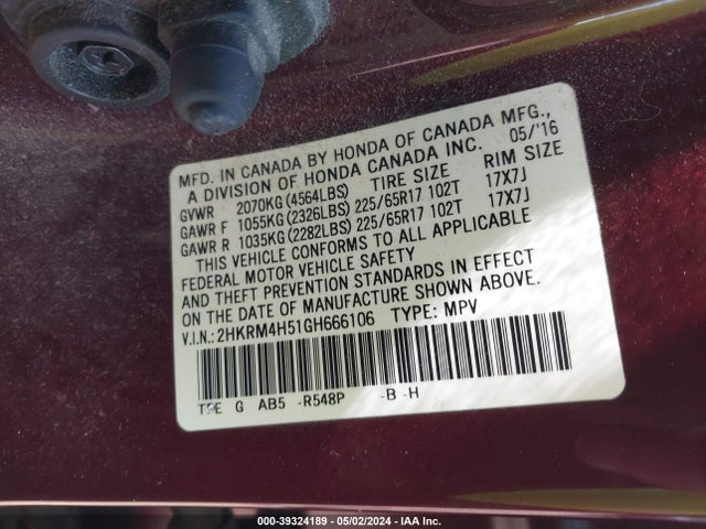 Honda CR-V EX 2016 2HKRM4H51GH666106 Image 9
