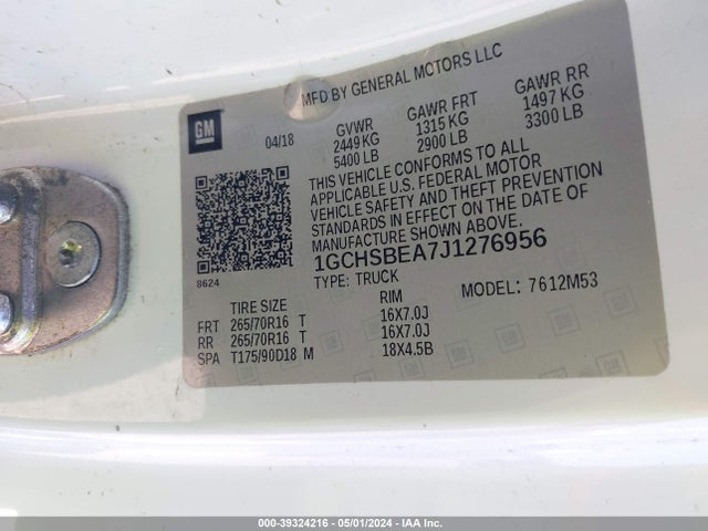 Chevrolet Colorado Wt 2018 1GCHSBEA7J1276956 Image 9