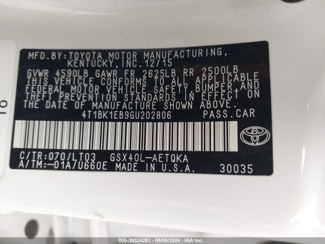 Toyota Avalon Touring 2016 4T1BK1EB9GU202806 Image 9