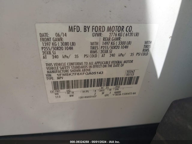 Ford Explorer Limited 2015 1FM5K7F8XFGA05143 Image 9