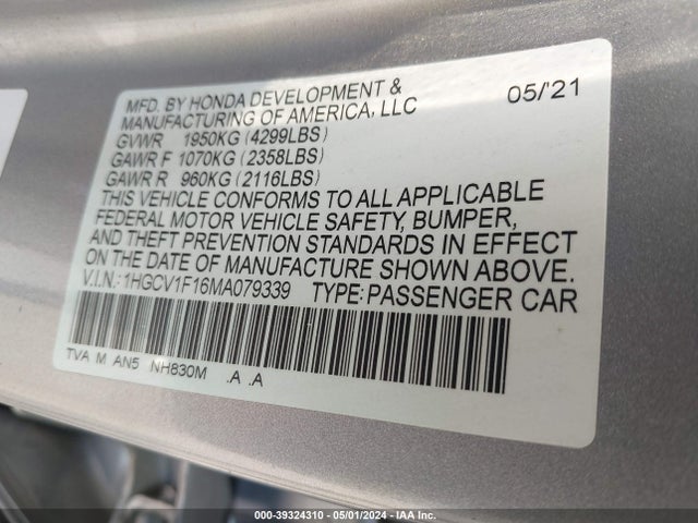 1HGCV1F16MA079339 Honda ACCORD LX
