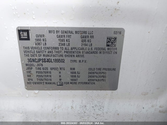 Chevrolet Trax Lt 2016 3GNCJPSB4GL189502 Image 9