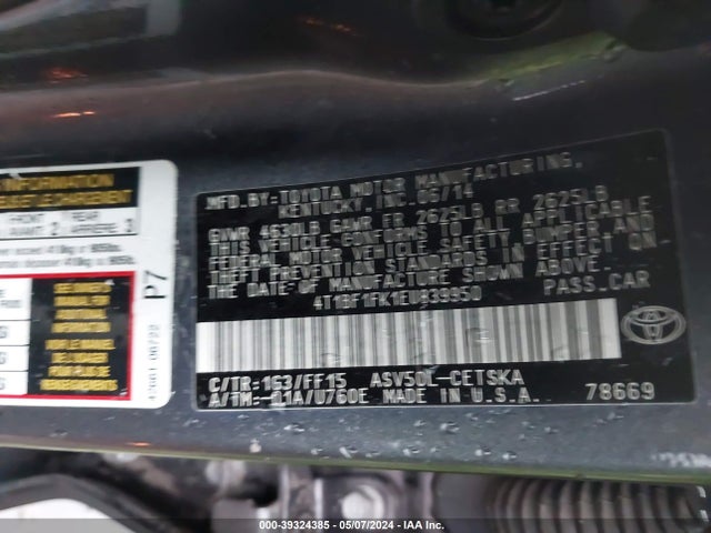 Toyota CAMRY SE 2014 4T1BF1FK1EU839950 Image 9