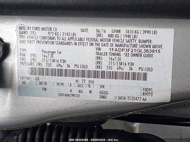 Ford FOCUS SE 2016 1FADP3F21GL363915 Image 9