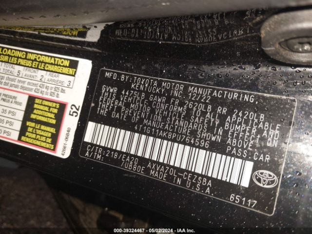 4T1G11AK8PU764596 Toyota CAMRY SE