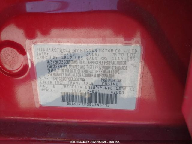 3N1CE2CP0EL358795 Nissan Versa Note Sv